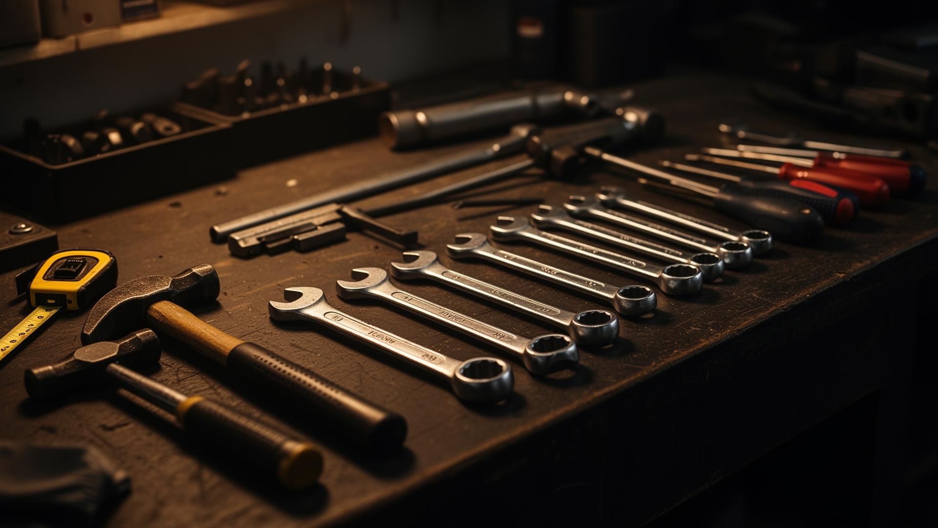 Werkbank met gereedschap in een lichte werkruimte